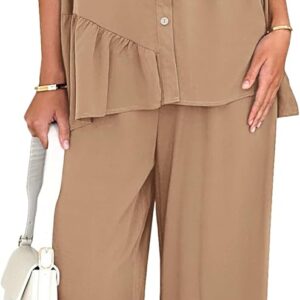 Two Piece Sets for Women Summer Outfits 2025 Dressy Casual Half Sleeve Button Down Shirt Wide Leg Pants Lounge Set