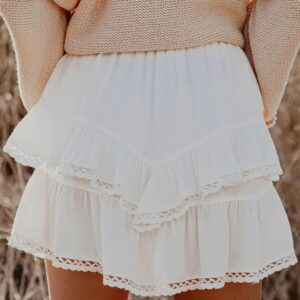 Flowy Shorts for Women Casual Boho Ruffle Tiered Skorts High Waist Mini Skirts Golf Tennis Crochet Shorts