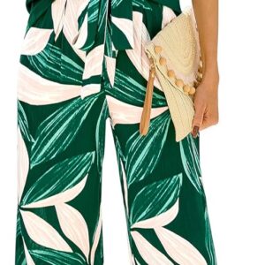 Women Summer 2 Piece Outfits 2025 Short Sleeve Knit Top Floral Print Belted Wide Leg Pant Sets With Pockets